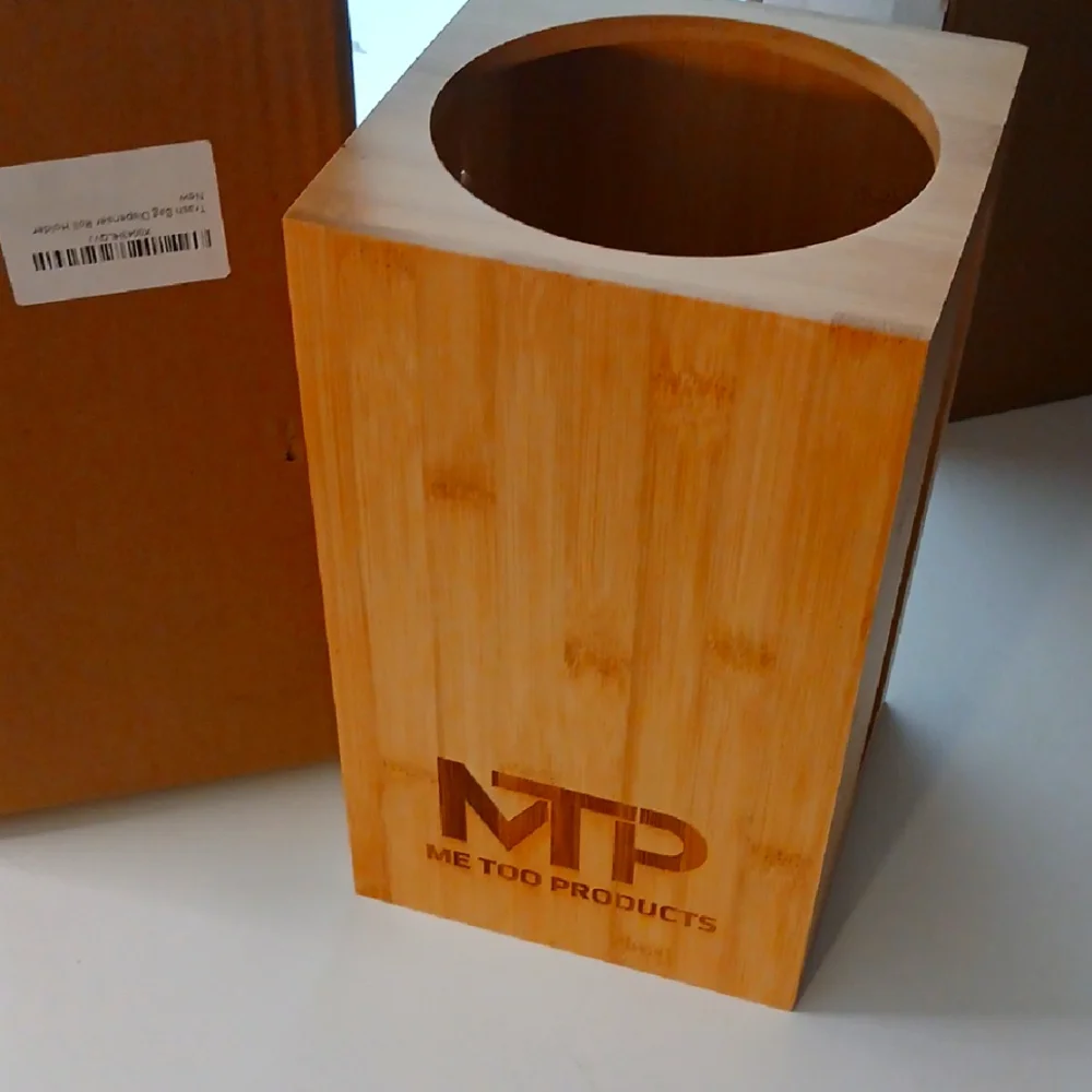 Bamboo Trash Bag Dispenser Roll Holder Cylinder Natural Wood Like New
